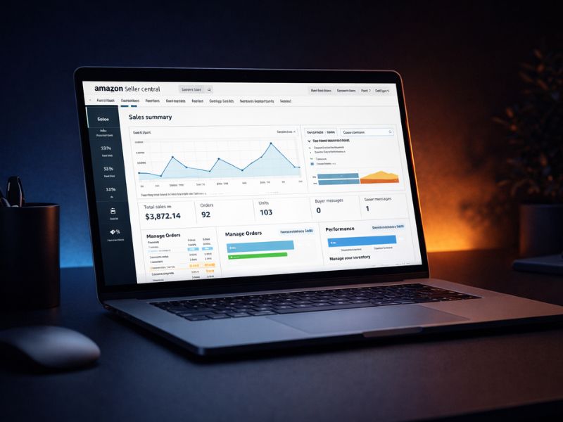 Dashboard de Amazon Seller Central en pantalla — Beetbul asesoría personalizada
